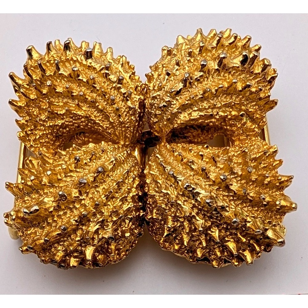 Vintage 1974 Mimi di N Belt Buckle Gold Tone Brutalist Textured Statement Piece